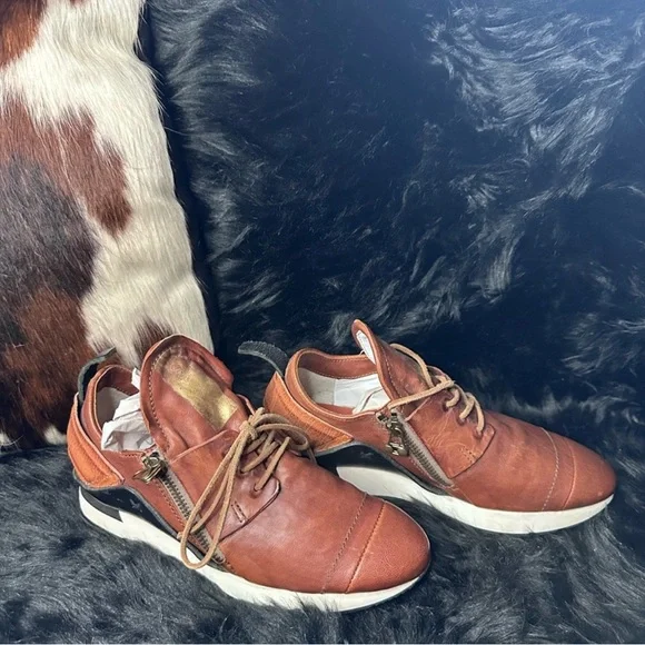 A.S.98 cognac leather tennis shoes - Picture 2 of 5